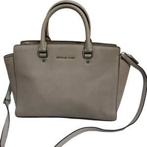 MICHAEL KORS Pearl Grey Saffiano Leather Large SELMA Satchel w/Long Strap